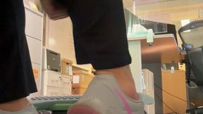 Underneath the Desk Black Pants Sneakers