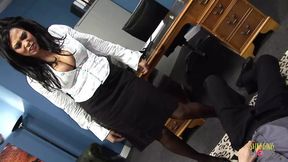 Her dominant dame devours his desk jockey's joystick on top-tier office furniture
