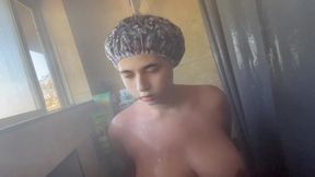 Cute and Chubby Persian GF showers with a smile