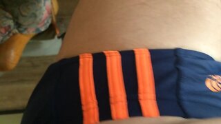 I In Adidas Speedo dark blue orange stripes