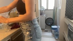 Pissing in jeans short