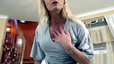 Blonde MILF shares forbidden moment in her living room with you
