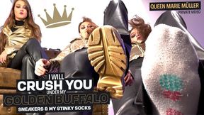 I will crush you under my golden Buffalo sneakers and my smelly socks! ( Private Giantess Fetish Video with Queen Marie Mueller ) - FULL HD wmv