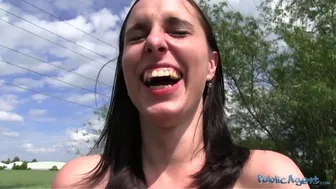 Shy Czech teen shows off her body outdoors and gets convinced to fuck