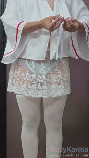 Sissy Kanisa Short Skirt Miko Cosplay Ep1: Get Dressing