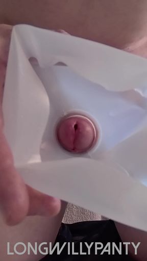 Straight guy sticks his uncut cock in a milk bottle
