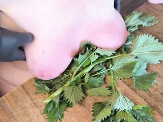 Stripped boobs in nettles - then hit hard
