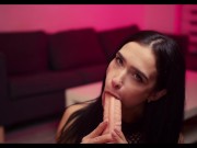 sexy and cute babe sucks cock and gets creampie.