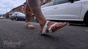 Follow my feet as I walk in the street - 2 part series full video - sandals plus dirty bare feet (Full HD 1080p MP4)
