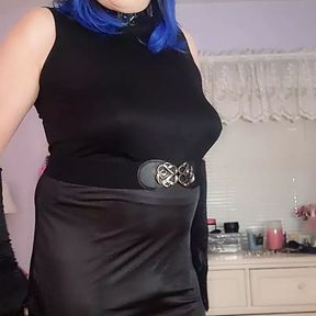 Blue haired granny tranny covered in satin!