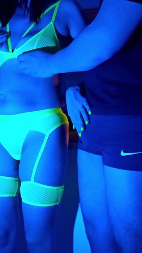 Wife Sucks 2 Cocks in Neon Light. Threesome. Full Scene. Ep 4621