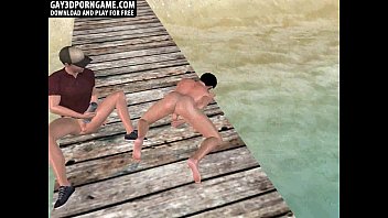 Horny 3D cartoon hunks having anal sex on the beach