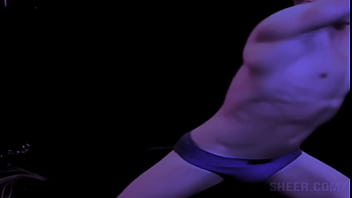 Working Out with Leg Stretches and Moves in Tight Blue Briefs with Sweet Bulge. - young man with a well-defined, muscular physique, toned torso and arms. Full of Joy and Excitement