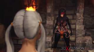 Big tits super slut has hard anal sex with hot shemale futanari in the dark dungeon