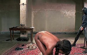 Ebony trainee fucked by gimp
