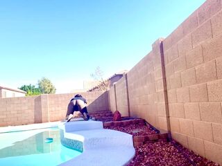 By the pool awaiting