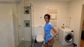 Braless big tits Asian cosplayer in her sexy flirty short mini skirt flashes her panties before taking them off