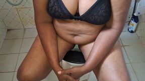 Hot Asian milf gets a sloppy blowjob in the bathroom