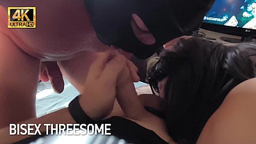 New Bisexual threesome. MMF. Wife Invites Bisexual Slave For Her Husband. Full scene. Ep 32621