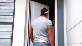 Big cock plumber sticks his tongue and his penis deep inside a horny brunette housewife