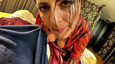 Red Nylon Jumpsuit Fetish – Cameltoe Tease, Deep Blowjob and Cum on My Downjacket