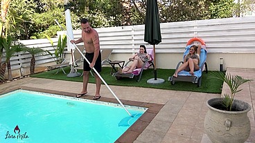 POOLBOY VERFÜHRT?! SPERMAFRESSE FÜR FRECHE DREIER SCHLAMPEN!
