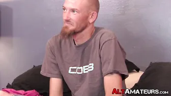 Tattooed punk rock guy strokes his big hard cock in solo session