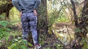 Mature, curvy milf stepmom fingers herself outdoors