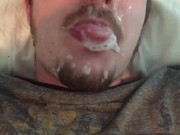Cock Reacts: Cum Slurper CEI, Cumslut Fills Mouth & Blows Bubbles! Legs Up!