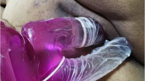 My first double penetration with a mega dildo