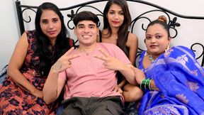 Desi Girlfriend call his Boyfriend to enjoy sex with Her friends  Full Hardcore one men Fucking three women foursome Video