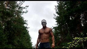 Masked man fucks a stuck guy / russian horror in the forest / horrorporn