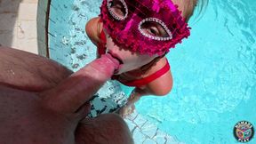 Amateur Hotwife Gets a Messy Facial by the Pool
