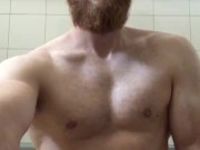 Bearded ginger muscle guy wank his cock