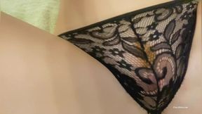 Pussy Rubbing in Lace Panties. Cute Lingerie. Legs in Stockings