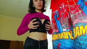 Big-titted Myla Angel peels off every fucking stitch in a slow, wet, horny-as-hell strip show