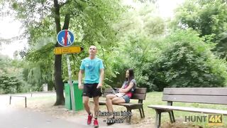 HUNT4K. Cuckold Watches how his Girlfriend Fucks for Money in Park