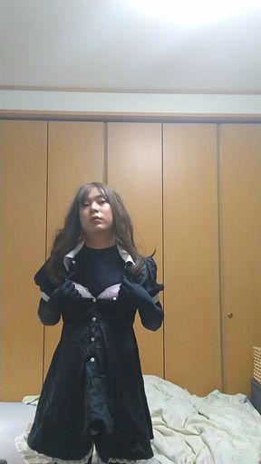 A man&amp;#039;s step daughter maid takes off her maid clothes and masturbates in full-body tights   Clip 1
