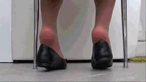 Dipping and shoeplay under a chair in pantyhose and your favorite ballet flats b