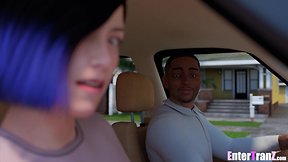 Trans woman in white receives pleasurable experience from stepfather