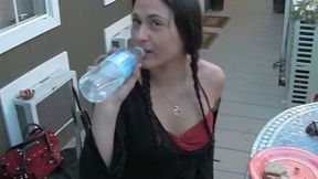 Slutty brunette whore likes to do wild things in public places