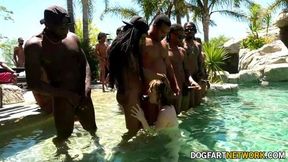 Aliya Brynn in huge interracial blowbang with 21 black dudes