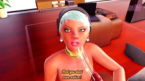 Sensual ebony milf dominates sissy boy with 3d shemale cock - interracial fantasy with petboy