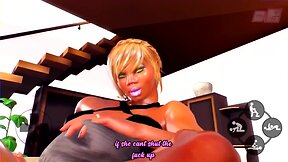 Sensual ebony milf dominates sissy boy with 3d shemale cock - interracial fantasy with petboy