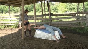 Brunette farm girl got into an anal fuck outdoor after a fight