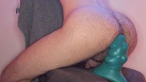 Anal stretching and milking session with many huge toys