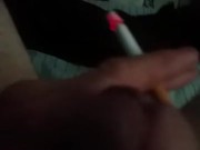 Smoking while jerking off with a cockring on