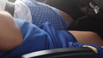 Daddy shows off his big cock on the bus outdoors