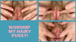 Worship my hairy pussy with big labia