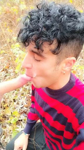 Taking friends cum on face in the park - sucking cock outdoor   Clip 2